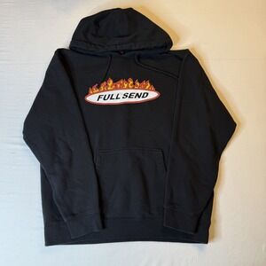 Full Send Nelk Boys Hoodie Mens Large Black Fire Flames Logo Pullover Streetwear